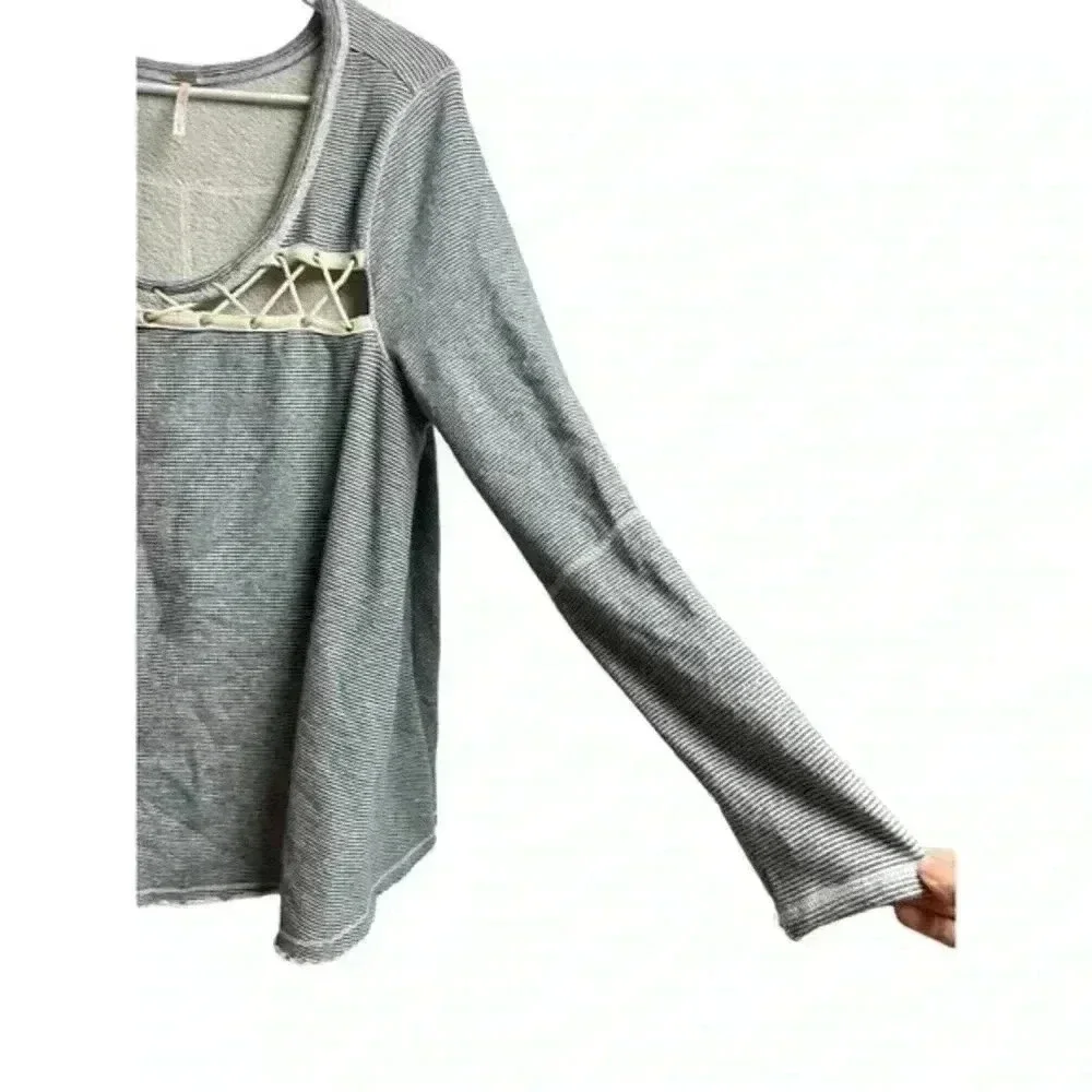 Free People Lacey Love Fleece Long Sleeve Oversize Crisscross Chest‎ Sweatshirt